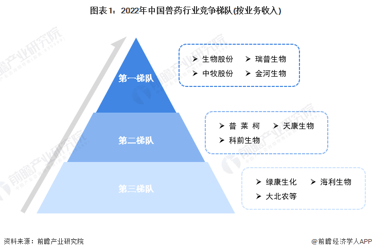 图表1：2022年中国兽药行业竞争梯队(按业务收入)